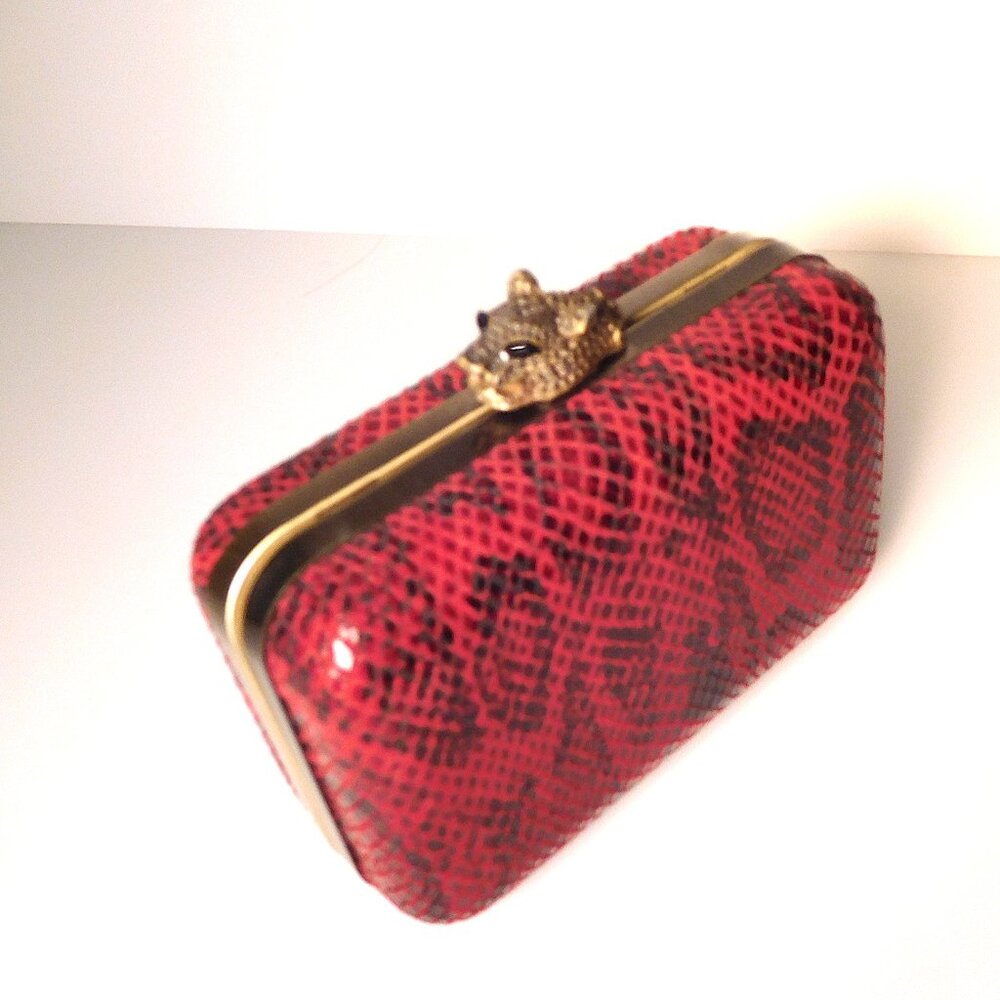 Burgundy Python Print Mini Clutch - image 1